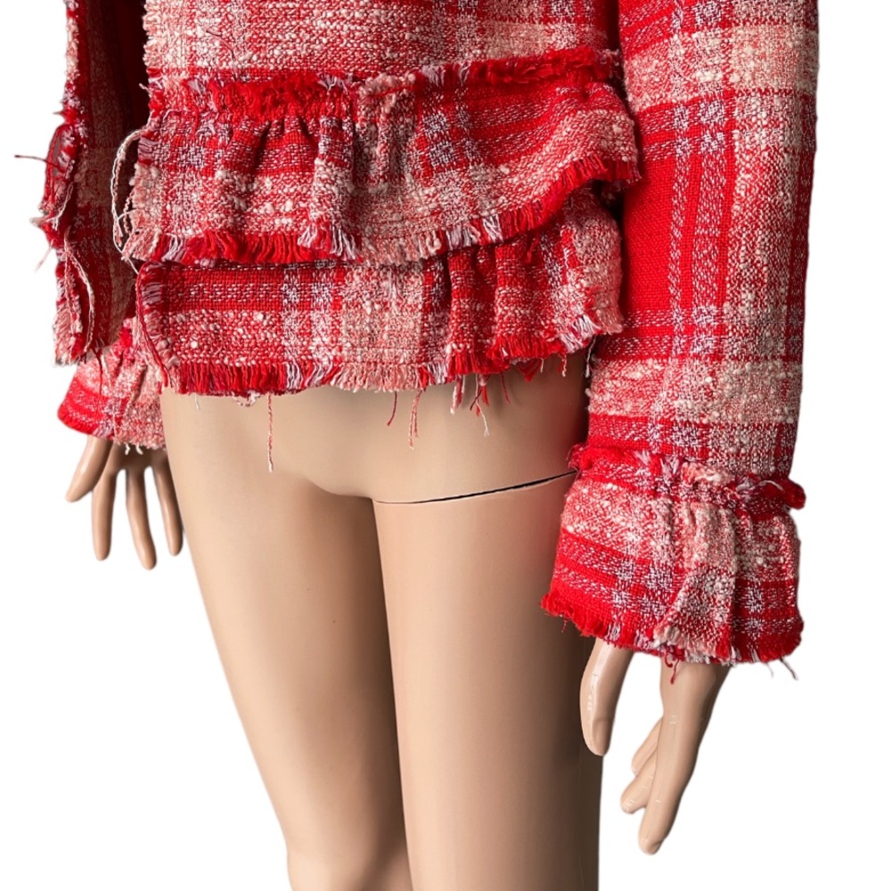 Dex Ruffled Plaid Tweed Textured Jacket - Picture 6 of 13